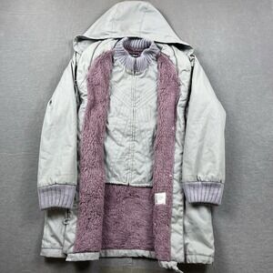 Vintage‎ Mod Maid Jacket Womens Medium Fleece Lined Y2K Long Coat Gray Full Zip